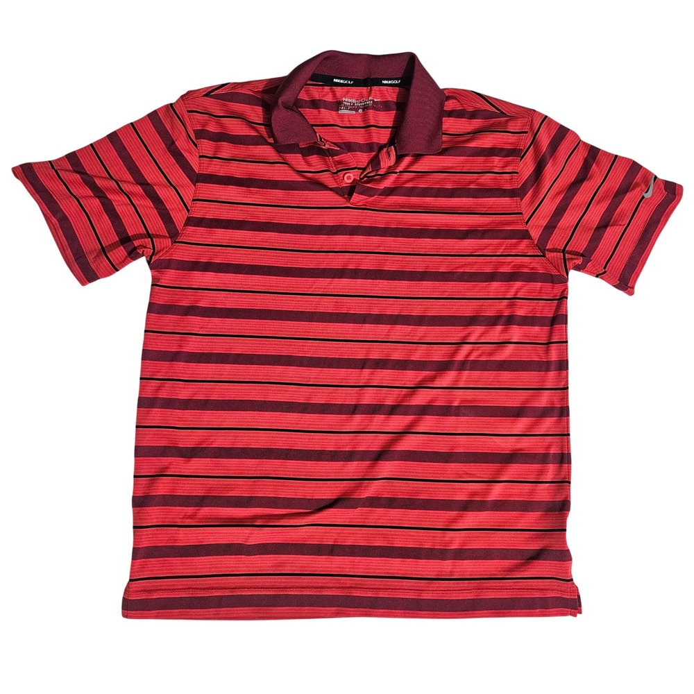 Nike Golf Tour Performance Dri-FIT Striped Polo Shirt Red Burgundy Mens Medium